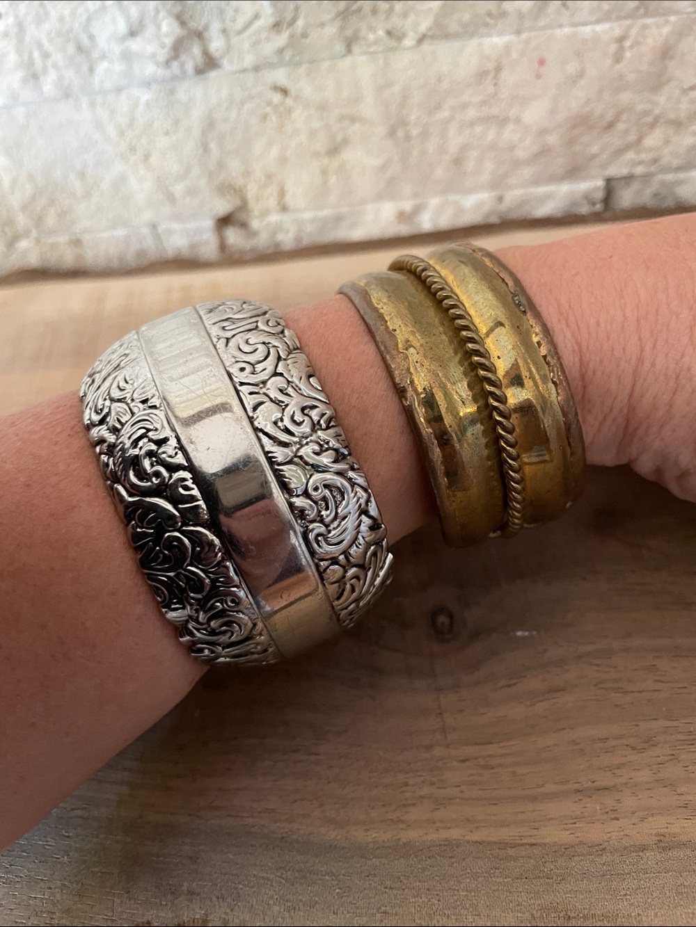 Silver and Brass Bangle Set